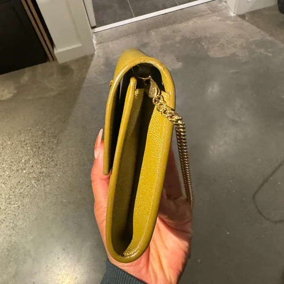 Relist - YSL CHARTREUSE UPTOWN CHAIN WALLET IN GRAIN DE POUDRE EMBOSSED LEATHER - Picture 7 of 11